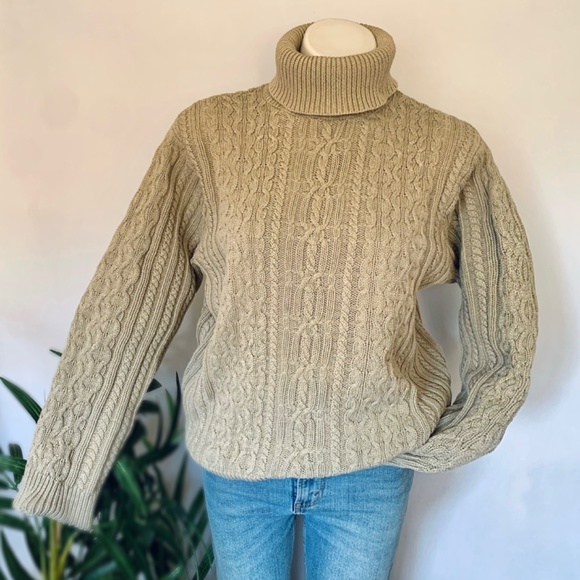 v i n t a g e :: Tan Turtleneck Granny Cable Knit Sweater - Picture 5 of 11